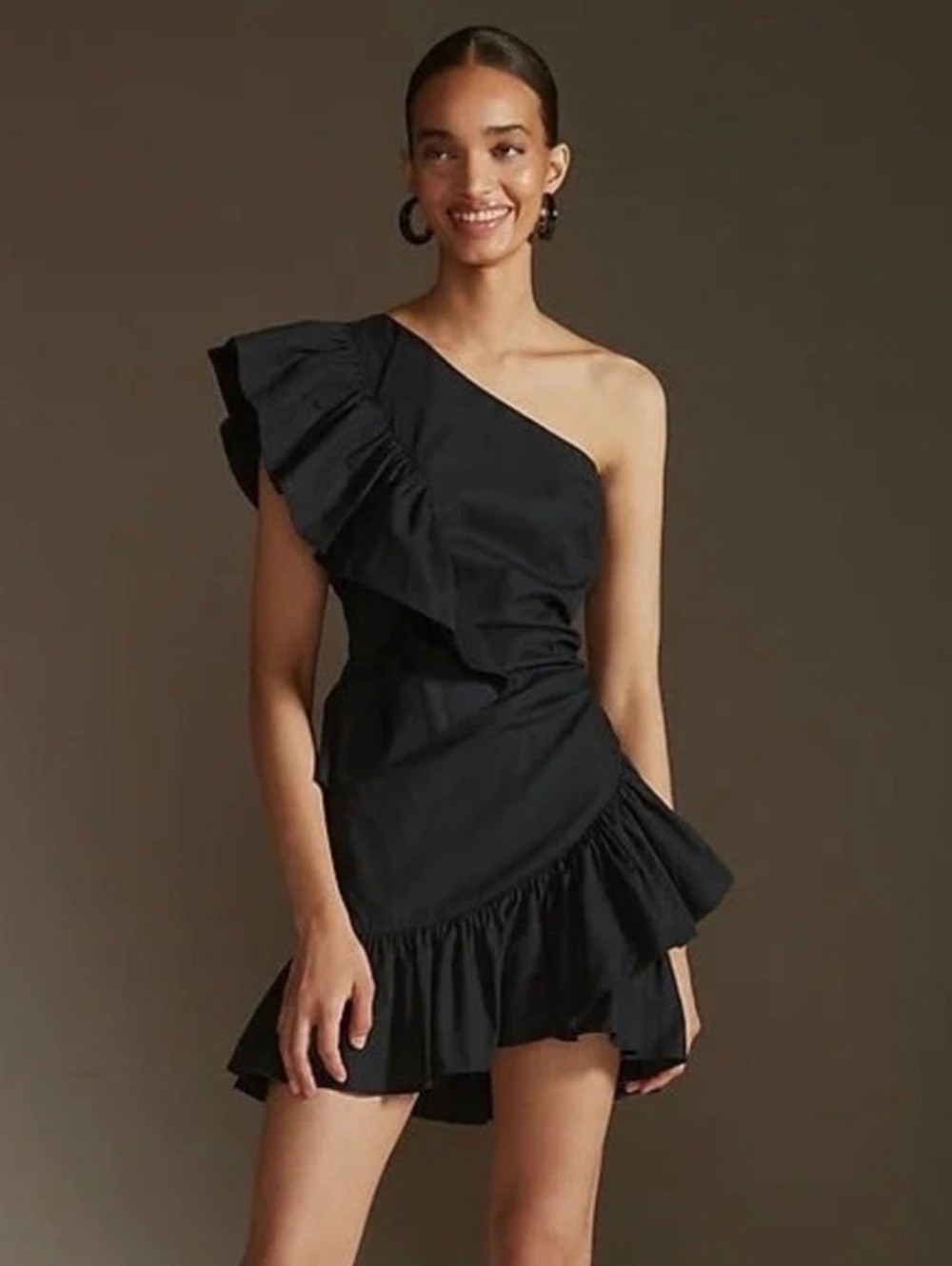Maeve by Anthropologie Ruffled One-Shoulder Mini Dress Black Size 0